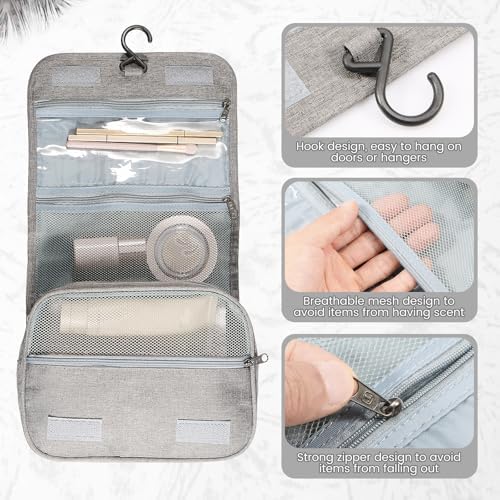 Portable Hanging Organizer for Travel-Sized Toiletries for Men and Women - Waterproof Foldable Makeup Bag with 3 Compar