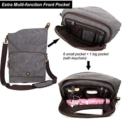 AmHoo Genuine Leather Canvas Crossbody Bag for Women Shoulder Bags Hobo Totes