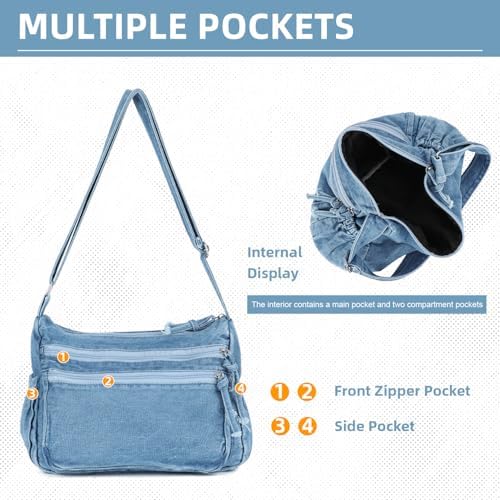 SUKUTU Lightweight Casual Retro Denim Shoulder Bag for Women | SUKUTU Canvas Messenger Bag - Casual Retro Denim Shoulde