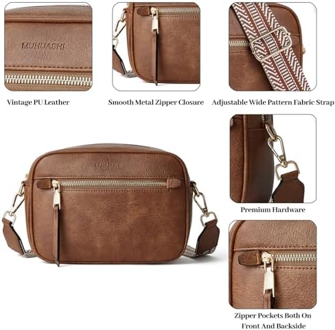MUHUASHI Small Crossbody Bag for Women with Triple Pockets and Vegan Leather Shoulder Camera Purse Featuring Long Guitar