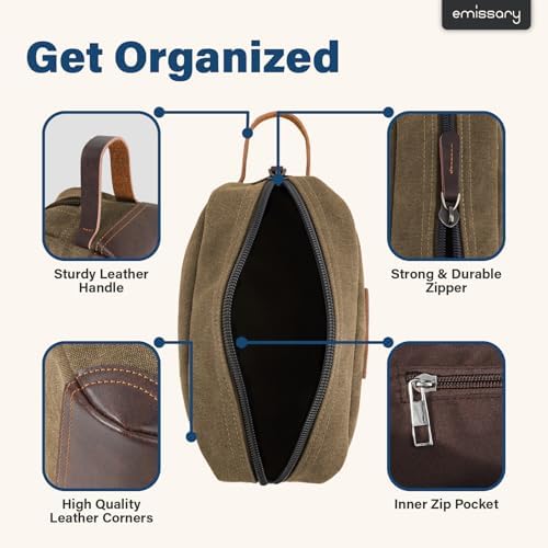 Men's Emissary Water-Resistant Toiletry Bag | Men’s Emissary Canvas Travel Dopp Kit | Men's Emissary Travel Bathroom Ba