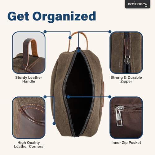 Men's Emissary Water-Resistant Toiletry Bag | Men’s Emissary Canvas Travel Dopp Kit | Men's Emissary Travel Bathroom Ba