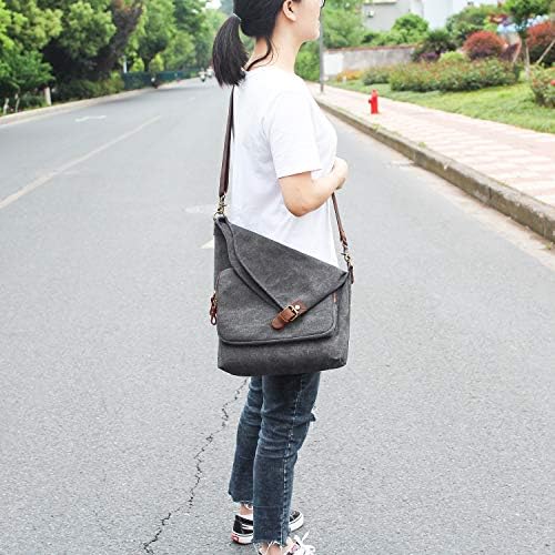 AmHoo Genuine Leather Canvas Crossbody Bag for Women Shoulder Bags Hobo Totes