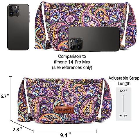 Malirona Women's Durable Small Floral Crossbody Bag Canvas Messenger Handbag Multi Pocket Travel Satchel Purse Malirona