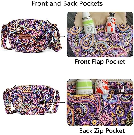 Malirona Women's Durable Small Floral Crossbody Bag Canvas Messenger Handbag Multi Pocket Travel Satchel Purse Malirona