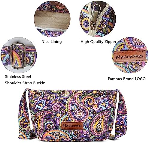 Malirona Women's Durable Small Floral Crossbody Bag Canvas Messenger Handbag Multi Pocket Travel Satchel Purse Malirona