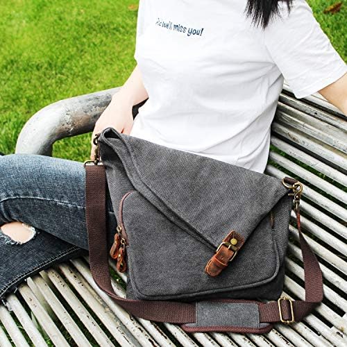 AmHoo Genuine Leather Canvas Crossbody Bag for Women Shoulder Bags Hobo Totes